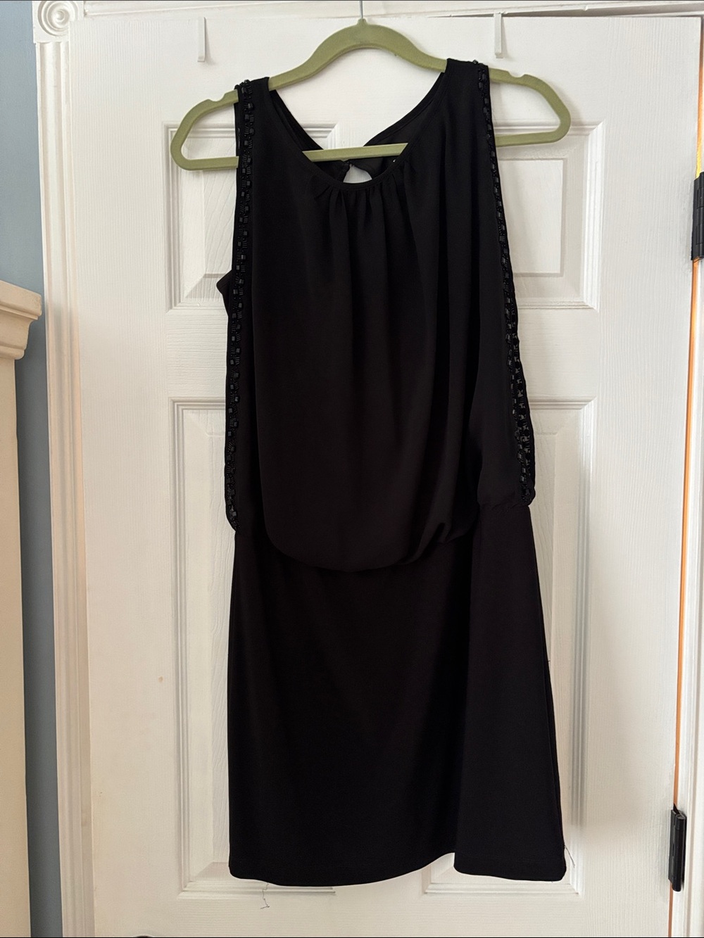 Scarlett Black Sleeveless Mini Dress with Beaded Side Trim